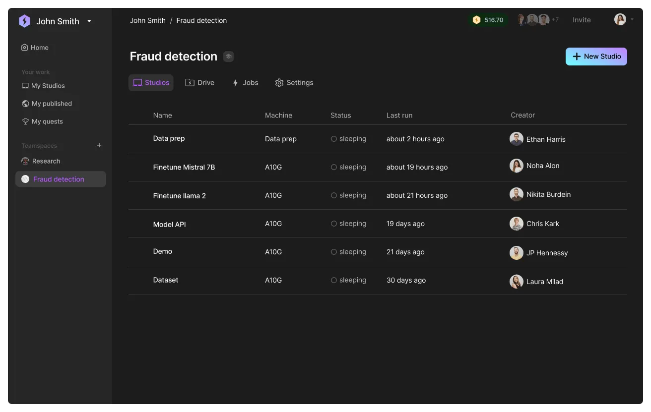 Create one studio per task.