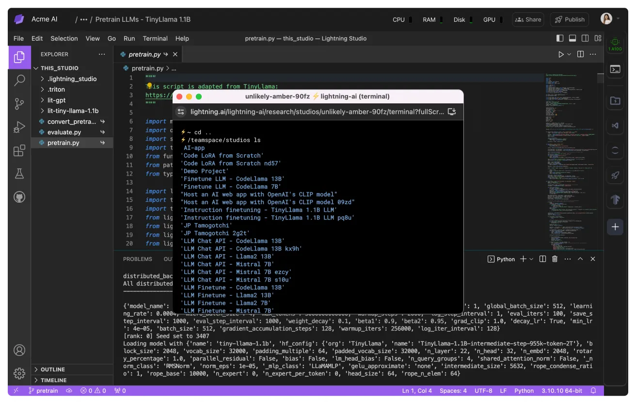 A terminal showing access to other Studios and their associated files.