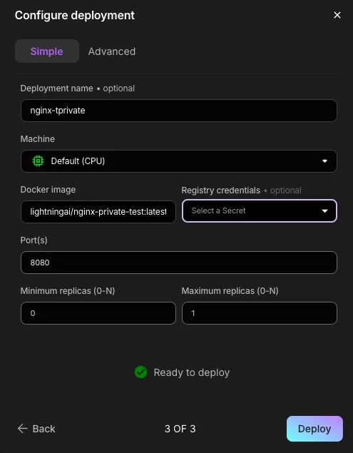specify registry credentials