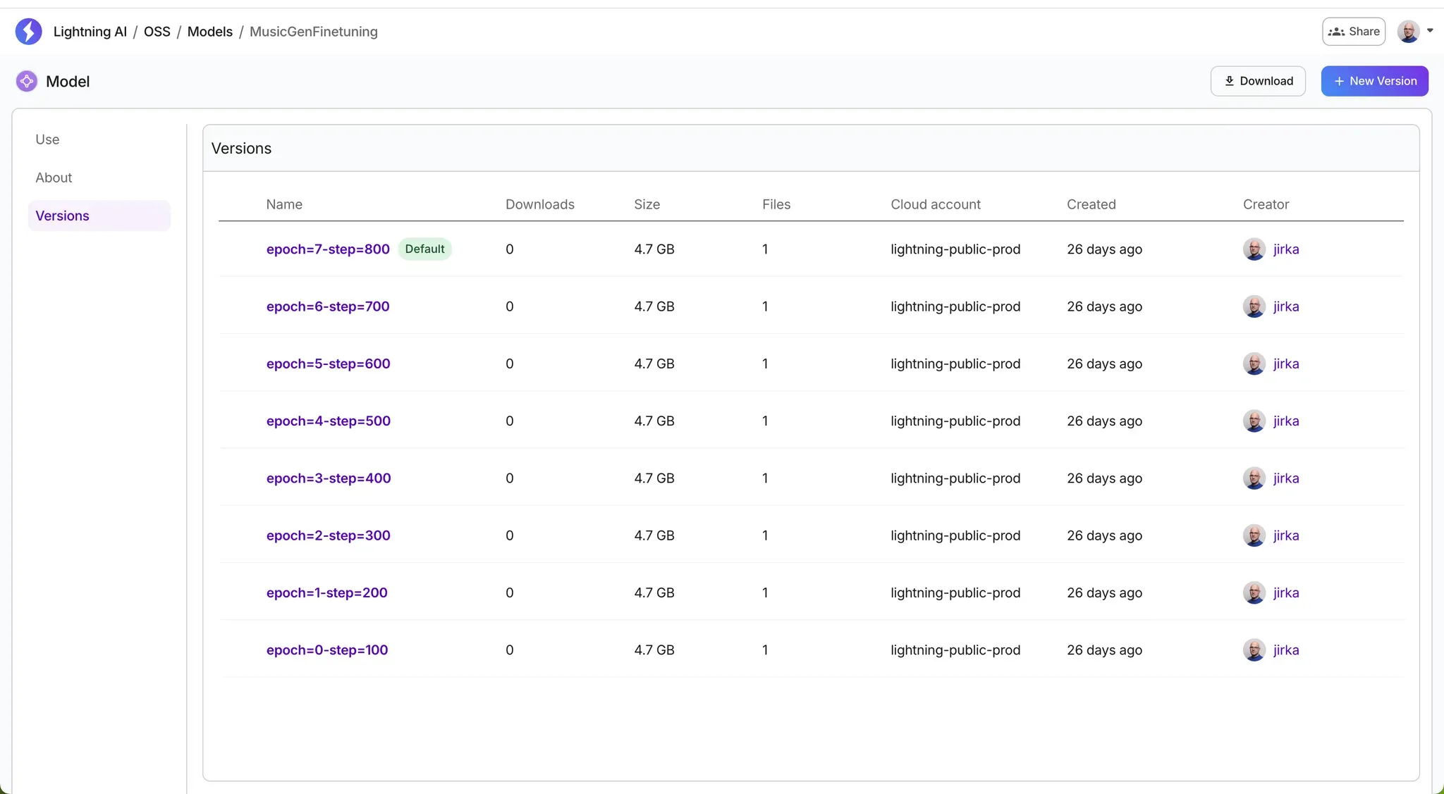 Browse your model and versions.